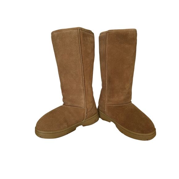 Rj's Fuzzies Brown Sheepskin Boots Sz 6 Sherpa lined Genuine Suede Winter Cozy - Picture 2 of 8